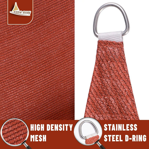 Close-up of Sun Shade Sail 20x20 Outdoor Rectangle Canopy showing Terra Red HDPE fabric and stainless steel D-ring.
