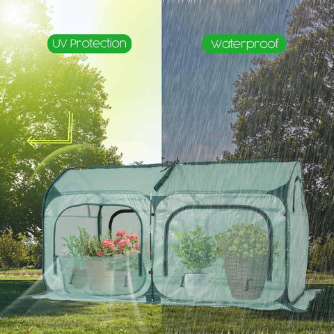 Pop Up Greenhouse Tent Cover Tunnel For Backyard Plants Large PE Grow House With Mesh Windows Sunshine Room For Warmth And Seedling Care Frost Protection Includes Stakes And Guy Ropes Easy Setup