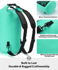 Waterproof Dry Backpack With Phone Case Large Floating Dry Bag For Kayaking Travel Hiking Fishing Camping And Beach Gear 5L To 55L Heavy Duty Roll Top Teal with reinforced handles and wear-resistant bottom
