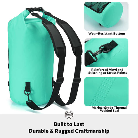 Waterproof Dry Backpack With Phone Case Large Floating Dry Bag For Kayaking Travel Hiking Fishing Camping And Beach Gear 5L To 55L Heavy Duty Roll Top Teal with reinforced handles and wear-resistant bottom