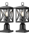 Seventeen Inch High Outdoor Post Light Set With Pier Mount Base Matte Black Lantern Featuring Clear Water Glass Classic Post Lantern For Garden Paths And Fences Weather Resistant Exterior Lighting Two Pack image