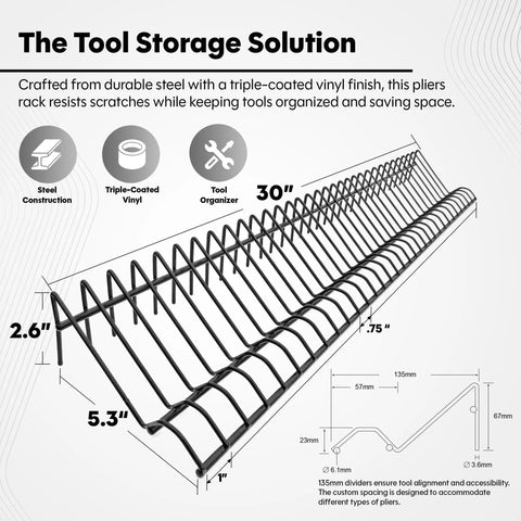 Heavy Duty Pliers Rack For Toolbox Drawer Organizer Holds Up To 32 Pliers Steel Frame With Triple Coated Vinyl Adjustable Drawer Shelf Durable Holder For Home Garage And Pro Use