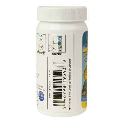 Top Shelf Six In One Aquarium Water Test Strips For Freshwater And Saltwater Tanks showing packaging instructions and barcode.