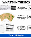 No Stress Printer Cleaning Kit For Id Card Makers Featuring Two Printhead Pens Ten Sticky Cleaning Cards And Pre Saturated Wipes To Keep Your Rig Running Tight Daily showing contents including pens and wipes.