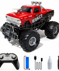 Red RC Monster Truck With Realistic Water Based Spray Mist 2.4GHz Remote Upright 360 Rotate 4WD All Terrain Toy Car and accessories