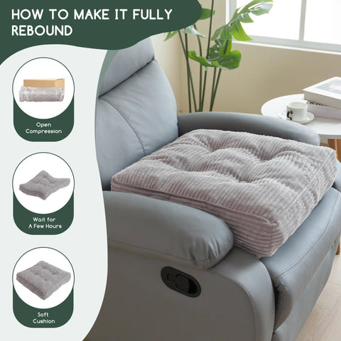 Senior Friendly Tufted Corduroy Recliner Cushion 20x20x4 Inches High Density Foam Square Seat Pad on a recliner