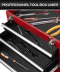 Heavy Duty Tool Box Liner 16 Inch By 16 Foot Roll 3mm Thick Non Slip Grid Line Drawer Mat installed in red tool box