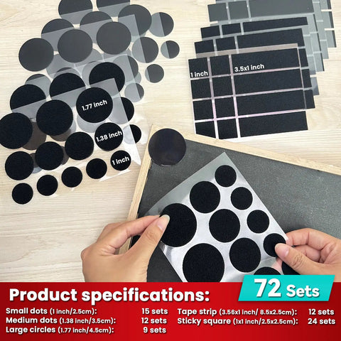Heavy Duty Hook and Loop Strips With High Adhesive, 72 Sets Including Circles, Squares, and Strips, Strong Mounting Tape shown
