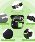 Five-Pocket Garden Tool Belt With Adjustable Go-To Waist Strap for Women, showing pockets, buckle, and mesh details.