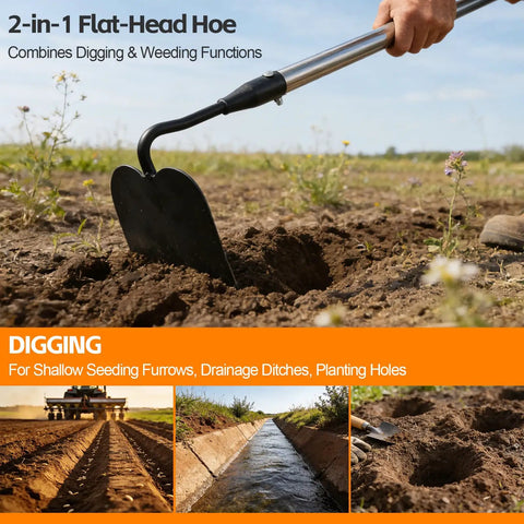 Heavy Duty Draw Hoe For Weeding And Tilling, 66 Inch Long Handle Garden Tool That Stands Up To Plowing, Cultivating And Loosening Soil