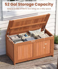 Outdoor Wood Deck Box With Flip Top Bench Go To Patio Storage For Garden And Poolside 52 Gallon Capacity Weatherproof