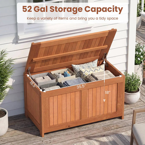 Outdoor Wood Deck Box With Flip Top Bench Go To Patio Storage For Garden And Poolside 52 Gallon Capacity Weatherproof