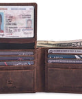 Slim RFID Blocking Leather Wallet For Men, Bifold Minimalist Design With Dual ID Windows, Fits 10 Plus Cards And Cash