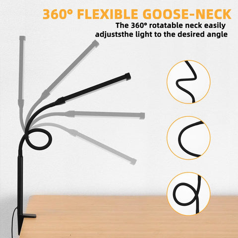 LED Desk Lamp With Clamp And USB Adapter For Home Office Clip On Light With Three Modes And Ten Brightness Levels Long Gooseneck Metal Swing Arm Architect Style Task Table Lamp Black featuring flexible gooseneck