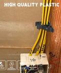 Heavy Duty Multi Cable Clips keep your messy wires tidy, featuring black high quality plastic holding yellow wires in place.