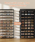 Tall 10 Tier Shoe Rack With Dustproof Cover Free Standing Storage For 50 To 55 Pairs Of Shoes And Boots Huge Capacity Space Saver Closet Entryway Garage Organizer 8 Pockets shown with cover options