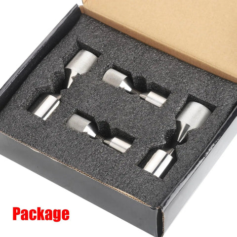 Four Pack Flange Two Hole Alignment Pins Crafted From Premium Stainless Steel Straight Up Durable 1-1/8 In And 1-5/8 In Sizes in packaging.