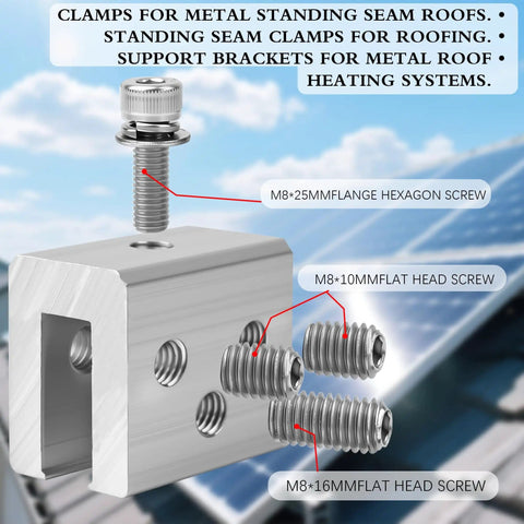 Metal Roof Panel Clamps For Standing Seam Roofs No Drill Non Penetrating Aluminum Brackets With Stainless Steel Screws