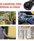 Cinch and Remove Dual Function PEX Crimp Tool with Ratchet PEX Pipe Crimper for Crimping and Clamping PEX Tubing in use