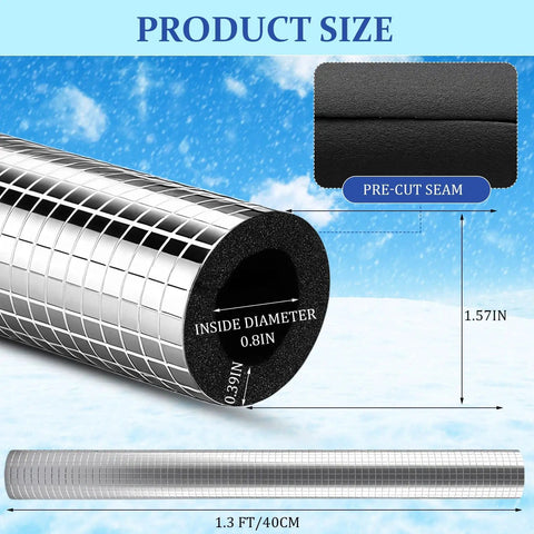 Product size diagram of 30 Pack Pipe Insulation Foam Tubes Three Quarters Inch Self Adhesive Exterior Pipe Insulation Wrap with dimensions.