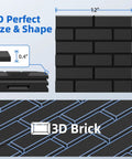12 Pack High Density Acoustic Panels 12 Inch By 12 Inch With Self Adhesive Backing For Walls Ideal For Home Studio Office Decor Kicks Echo And Noise To The Curb And Keeps The Room Quiet Black, 3D brick design, size specifications.