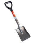 Compact Mini D Handle Square Head Shovel With Soft Grip, durable steel head, black grip, red label, ideal for yard chores
