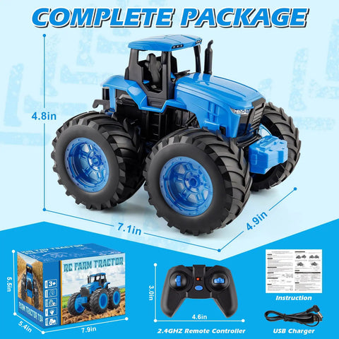 Remote Control Monster Tractor Toy With Glowing Rubber Tires, 2 4GHz RC Tractor For Boys Aged 3 4 5 6 7 in box with remote