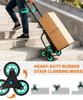 Beast Of A Stair Climbing Hand Truck With Six Wheel Dolly, 440 Lb Capacity, Telescoping Handle, Portable Moving Cart For Home, Grocery Runs, And Warehouse Chores Easy Stair Climb, Stable Traction, with box on stone stairs