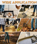 Heavy Duty Chicken Poop Scooper And Rake 2 In 1 With A 10 Inch Wide Scoop And Adjustable Stainless Steel Handle From 22 To 62 Inches used for various farm tasks, including cleaning coops, barns, and yards.