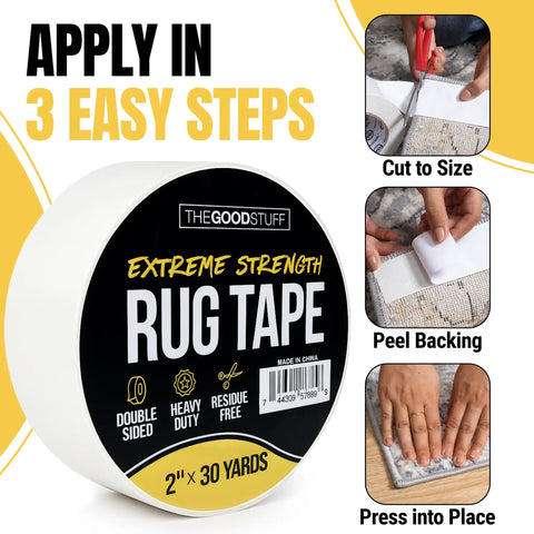 Packaging of No Slip Double Sided Rug Tape 2 Inch By 30 Yard For Securing Area Rugs On Carpet Hardwood And Laminate Floors