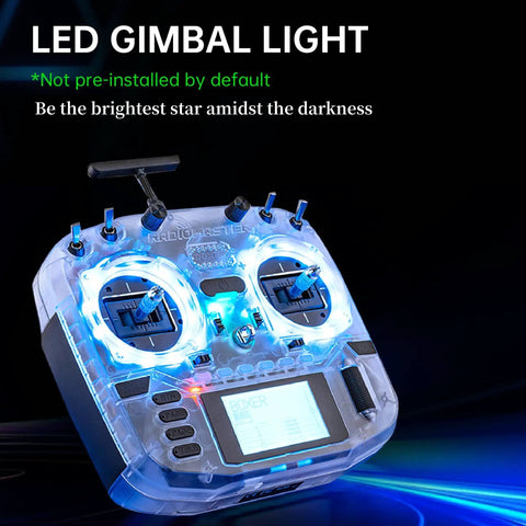 Boxer ELRS 2.4GHz 16 Channel Hall Gimbals Radio Controller with LED lights, transparent white