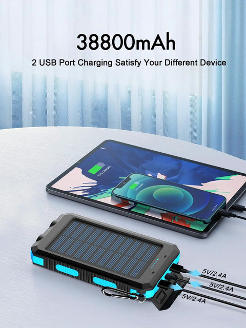 Ultra Portable 38800mAh Solar Charger Power Bank charging tablet and phone, USB C input output, waterproof backup battery