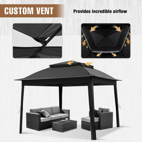 11x11 Pop Up Gazebo Tent With Mesh Netting, Instant Outdoor Canopy With UPF 50 Plus UV Protection, Water Resistant, Black
