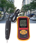 Real Deal Digital Vibration Meter With Dead Accurate Piezoelectric Sensor Handheld Portable Industrial Vibrometer Analyzer And Data Logger Featuring Crisp LCD Panel showing measurement values.