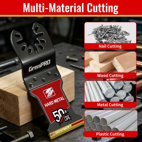 Game Changing TiCN Carbide Oscillating Saw Blades 3 Pack for multi-material cutting of nail, wood, metal, and plastic.