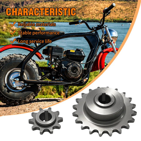 10 Tooth Front Sprocket 20 Tooth Rear Sprocket Jackshaft Set with mini bike in background