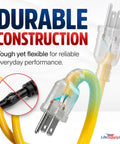 Yard Ready 100 Feet Outdoor Indoor Extension Cord With 16/3 Gauge Heavy Duty 3 Prong SJTW Waterproof Flexible Cold Resistant