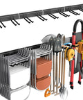 Wall Mounted Garden Tool Organizer For Garage Heavy Duty Tool Rack With 11 Inch Hooks Holds Shovels Rakes Ladders And Folding Chairs