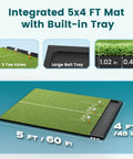 Indoor Outdoor Golf Practice Mat With Built In Ball Tray And Alignment Line, 5 By 4 Ft, 26mm Thick Turf, EVA Foam Base, Detail Diagram