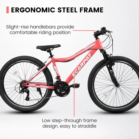 womens red bicycle 24 Inch Female Mountain Bike With Dual V Brakes 21 Speed Shifter High Carbon Frame And Front Suspension Fork Ride Ready Women’s Sport For Chamorro Guam Jewelry on MAHI keeping you in control Size:3 Packs