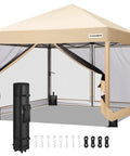 10x10ft Pop Up Screen Tent With Mosquito Netting And Two Zipper Doors Roller Bag Outdoor Canopy For Yard Camping And Party Events Durable 150D Silver