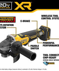 Boss Level Brushless Cordless Angle Grinder 4.5 To 5 Inch Variable Speed Paddle Switch 20 Volt showing paddle switch and brushless motor features.