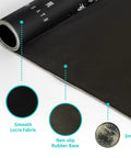 Close-up of Extended Black And White Sakura Cherry Blossom Desk Pad with non-slip rubber base, stitched edges, and smooth surface.