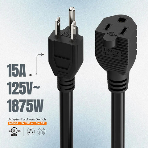 Inline On Off Switch Extension Cord Heavy Duty 3 Prong Power Cable 15A 125V Built Tough Workhorse With Double Break Switch