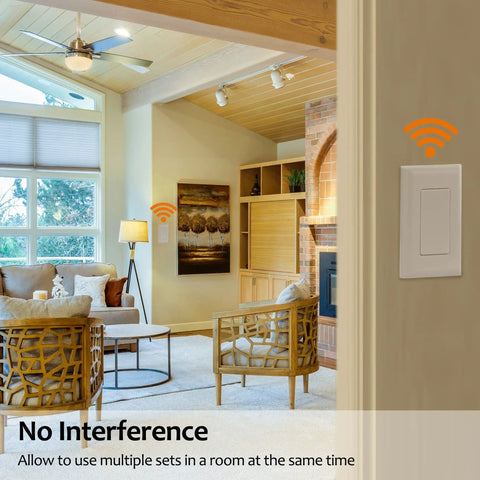 Wireless Light Switch And Receiver Kit with 15A high power in a living room showing no interference with other devices