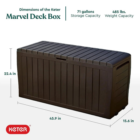 71 Gallon Outdoor Resin Storage Box For Patio Cushions And Throw Pillows, Garden Tools, Pool Floats, All Weather Brown Chest