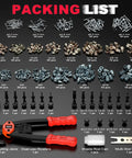 Packing list of Dual Function Rivet Nut Tool Kit With 405 Rivet Nuts Blind Rivets 15 Mandrels And 5 Nozzles Multipurpose Riveting Gun