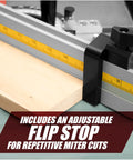 Tough As Nails Aluminum Miter Fence Compatible With Table Saws Featuring Quick Release Flip Stop And Dual Rulers, adjustable flip stop for precision cuts.