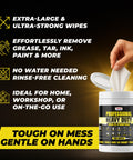 Heavy Duty Multi Purpose Wipes For Tools Hands Glass And Stainless Steel Pre Moistened Streak Free, hand opening lid
