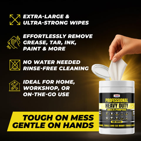 Heavy Duty Multi Purpose Wipes For Tools Hands Glass And Stainless Steel Pre Moistened Streak Free, hand opening lid
